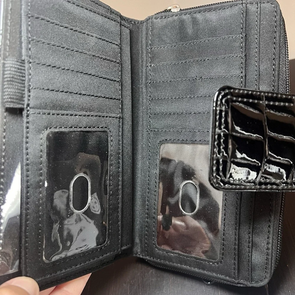 Relativity NWT Black Patent Croc Zip Around Tab Wallet Bi-fold